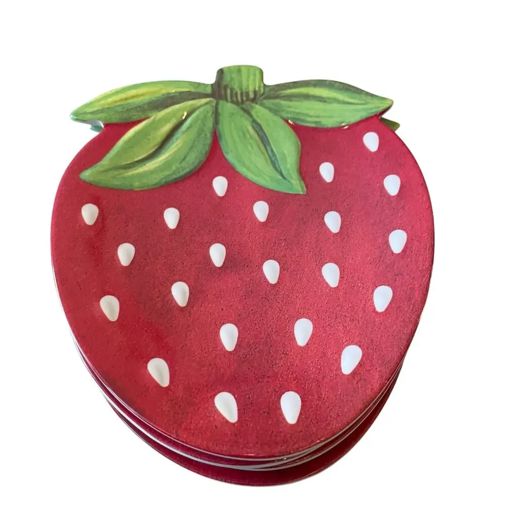 C&C California Strawberry Shaped Melamine Snack Plates 5x7 Set of 4 NEW